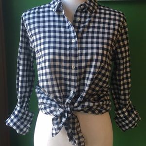 J Crew Navy Gingham Boy Shirt